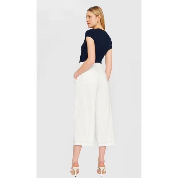 current CLUB MONACO white linen blend lightweight cropped culotte wide leg pants - Picture 10 of 12